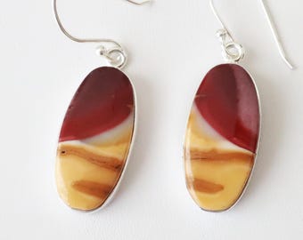 Pendientes de plata de ley con mookaite, piedra de 23 x 12 mm.