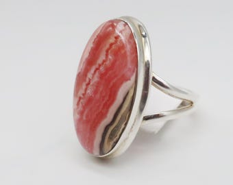Rhodochrosite Sterling Silver Ring, Size 7