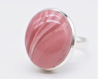 Anillo de ópalo rosa y plata de ley, talla 6.5 (19 mm x 16 mm).