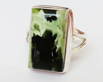 Chrome Chalcedony/Sterling Silver Ring, Stone Size is 18 x 12 mm, Size is 10 1/2
