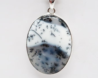 Dendrite Opal Sterling Silver Pendant, Stone 34 x 27 mm