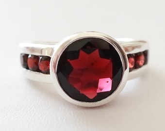 Sterling Silver Garnet Ring, Size 8 (9 mm Stone)