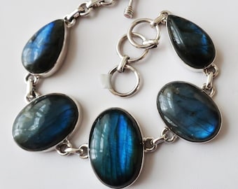 Pulsera de plata de ley con labradorita, 8 pulgadas