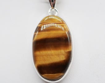 Tiger Eye/Sterling Silver Pendant, Stone Size is 28 x 16 mm