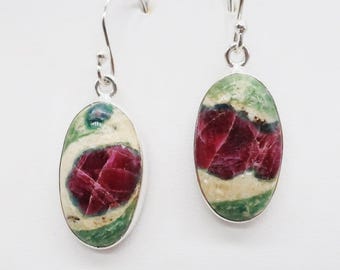Ruby in Fuchsite/Sterling Silver Earrings, Stone Size is 21 x 12 mm