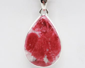 Thulite Sterling Silver Pendant, Stone 30 x 22 mm