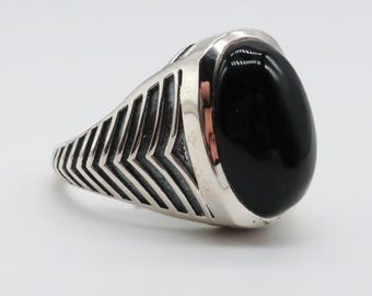 Anillo de plata de ley con ónix negro para hombre, talla 12 1/4