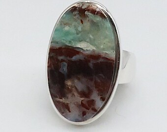 Aquaprase Sterling Silver Ring, Stone 25 x 16 mm, Size 7 1/2