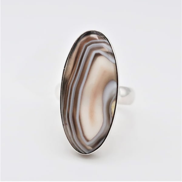 Botswana Agate/Sterling Silver Ring, Size is 6, Stone Size is 25 x 12 mm
