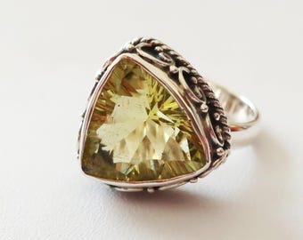 Trillion Cut Lemon Topaz Sterling Silver Ring, Size 6