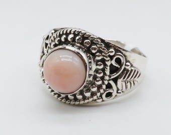 Pink Opal Sterling Silver Ring, Size 7 (6x6mm)
