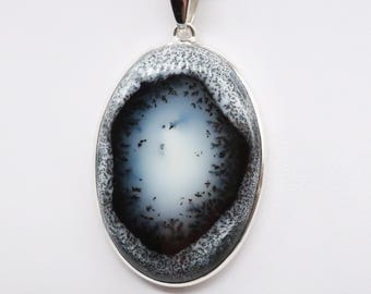 Dendrite Opal Sterling Silver Pendant, Stone 48 x 34 mm