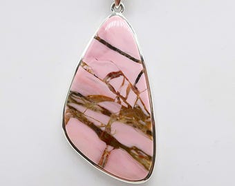 Pink Opal/Sterling Silver Pendant, Stone Size is 50 x 28 mm