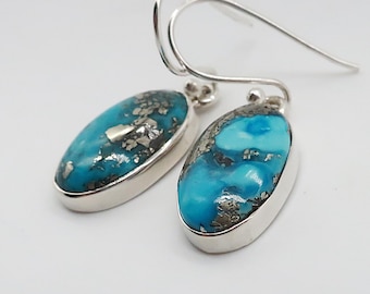 Turquoise with Pyrite Sterling Silver Earrings