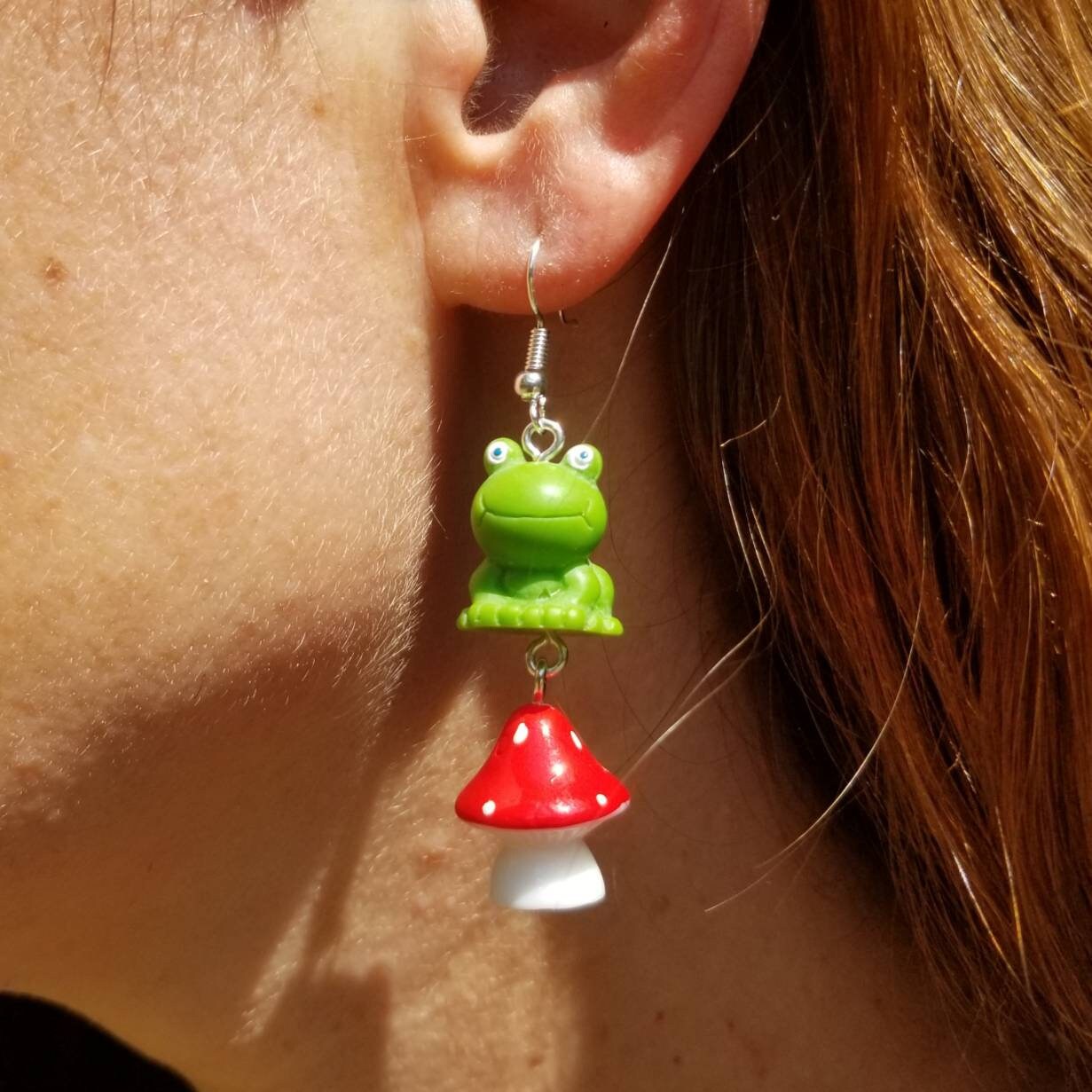 mushroom frog earrings || dangling weird earrings, lesbian earrings, …