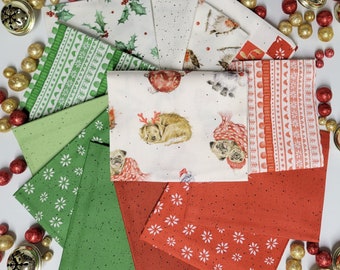 Warm Wishes Fat Quarter Bundle by Maywood Studios designer Hannah Dale 12 fqs plus 1 panel, Holiday, Christmas, Dogs, Puppies