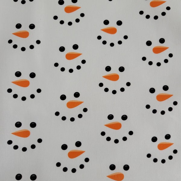 Snowman Face 100% Cotton Woven Fabric by the Yard or 1/2 yard or Fat Quarter or Tumbler Cut, Xmas, Evergreen, Holiday, Winter, Christmas