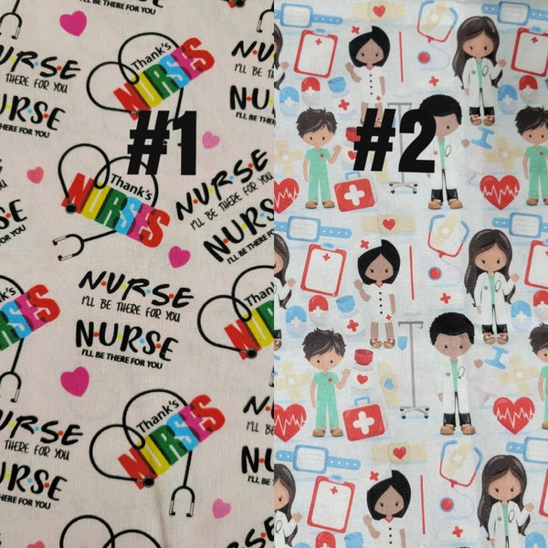 Nurse and Medstaff 100% Cotton Woven Fabric by the Yard or 1/2 yard or Fat Quarter or Tumbler Cut, Medical, Hospital, Heart, Friends, Health