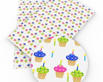 Birthday Cupcakes Faux Leather Sheets, Synthetic Leather Sheets, Bow Making, Jewelry Making Dessert, Celebration, Happy Birthday, Party