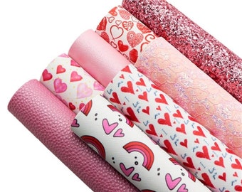 Conjunto de San Valentín de 8 piezas de sábanas de cuero sintético, sábanas de cuero sintético de otoño, fabricación de arcos, fabricación de joyas, tiempo de primavera, amor, corazones,
