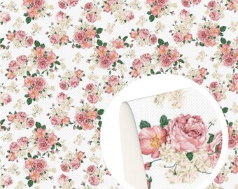 Pink Roses Faux Leather Sheets, Synthetic Leather Sheets, Bow Making, Jewelry Making, Spring Time, Leaves , floral, flora, flowers