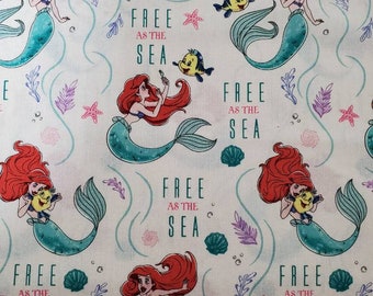 Disney Little Mermaid Princess Cotton Fabric by the Yard or 1/2 Yard or Fat Quarter Ariel