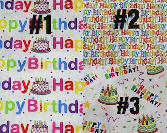 56" Width Birthday Party 100% Cotton Woven Fabric by the Yard or 1/2 or Fat Quarter or Tumbler Cut, Treats, Candy, Confection, Cake, Candles