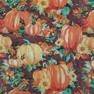 Pumpkin Collage Novelty Cotton Fabric by the Yard or 1/2 Yard, Spooky