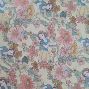 Disney Princess Snow White 100% Cotton Fabric by the Yard , 1/2 Yard , Fat Quarter,  Snow White and The Seven Dwarves