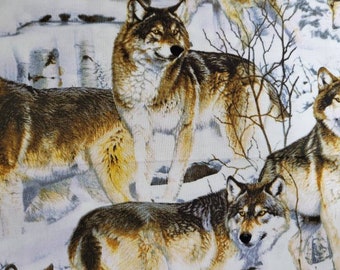 Wolves in the Snow Novelty, 100 % Cotton Fabric by the Yard or 1/2 Yard or Fat Quarter Nature, Animals, Wildlife, Winter