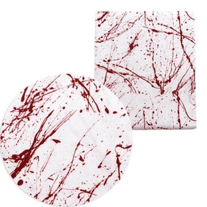 56&quot; Width Dried Blood Splatter 100% Cotton Woven Fabric by Yard or 1/2 or Fat Quarter or Tumbler Cut , White background, Scary Movie, Horror