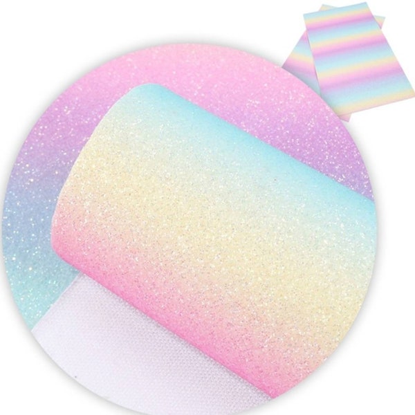 Glitter Ombre Pastel Rainbow Vinyl Sheets Faux Leather Sheets, Fall Synthetic Leather Sheets, Bow Making, Jewelry Making