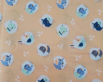 Barnyard Animals with Peach Background Novelty Cotton Fabric by the Yard or 1/2 Yard dog cat horse cow chicken