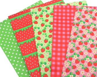 Strawberry Set Of 5 Pieces Smooth Faux Leather Sheets, Synthetic Leather Sheets, Bow Making, Jewelry Making