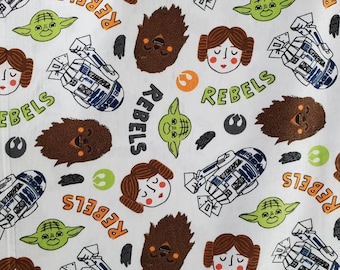Star Wars Becomes A Rebel Cotton Fabric by the Yard or 1/2 Yard Chewbacca R2D2 Princess Leia Yoda Rebels