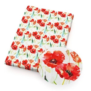 Poppy Flowers Faux Leather Sheets, Synthetic Leather Sheets, Bow Making, Jewelry Making, Spring Time, Leaves , floral, flora