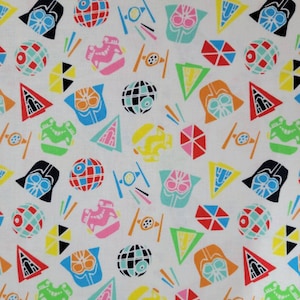 Star Wars Tossed Icons Republic 100% Cotton Fabric by the Yard or 1/2 Yard or Fat Quarter, Darth Vader, Stormtroop, Deathstar