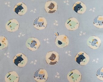 Barnyard Animals with Baby Blue Background Novelty Cotton Fabric by the Yard or 1/2 Yard dog cat horse cow chicken