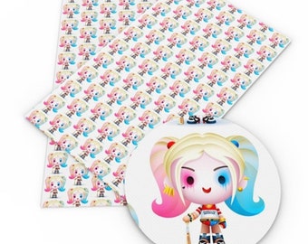 May include: A white background with a repeating pattern of a cartoon character. The character is a girl with pink and blue hair, wearing a red and blue costume. The character is holding a baseball bat. The image also includes a close-up of the character on a white circle.