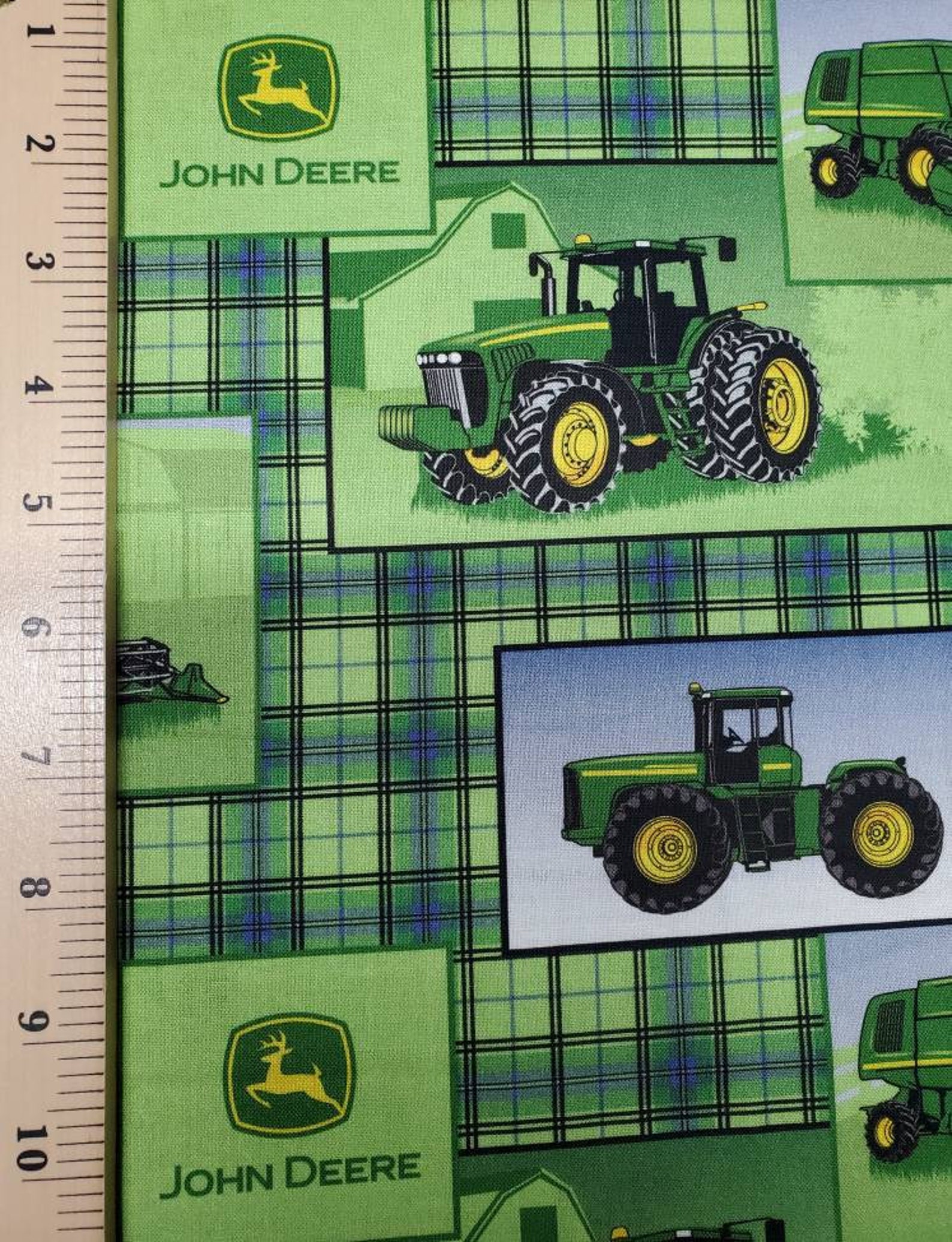 John Deere Plaid Green 100 Cotton Fabric by the Yard 1/2 Etsy