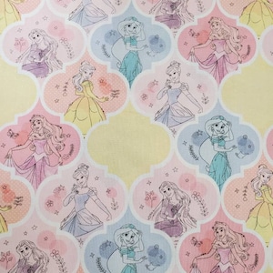 Disney Pretty Princess Patch 100% Cotton Fabric by the Yard and 1/2 Yard Belle Jasmine Rapunzel Cinderella Sleeping Beauty