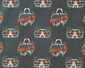Disney Cruella De vil Total Chaos Cotton Fabric by the Yard and 1/2 Yard 101 Dalmatians