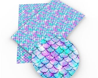 Ombre Mermaid Scales Faux Vinyl, Synthetic Leather Sheets, Bow Making, Jewelry Making, Summer, Ocean, Beach, Dragon, Fish, cosplay, Theme