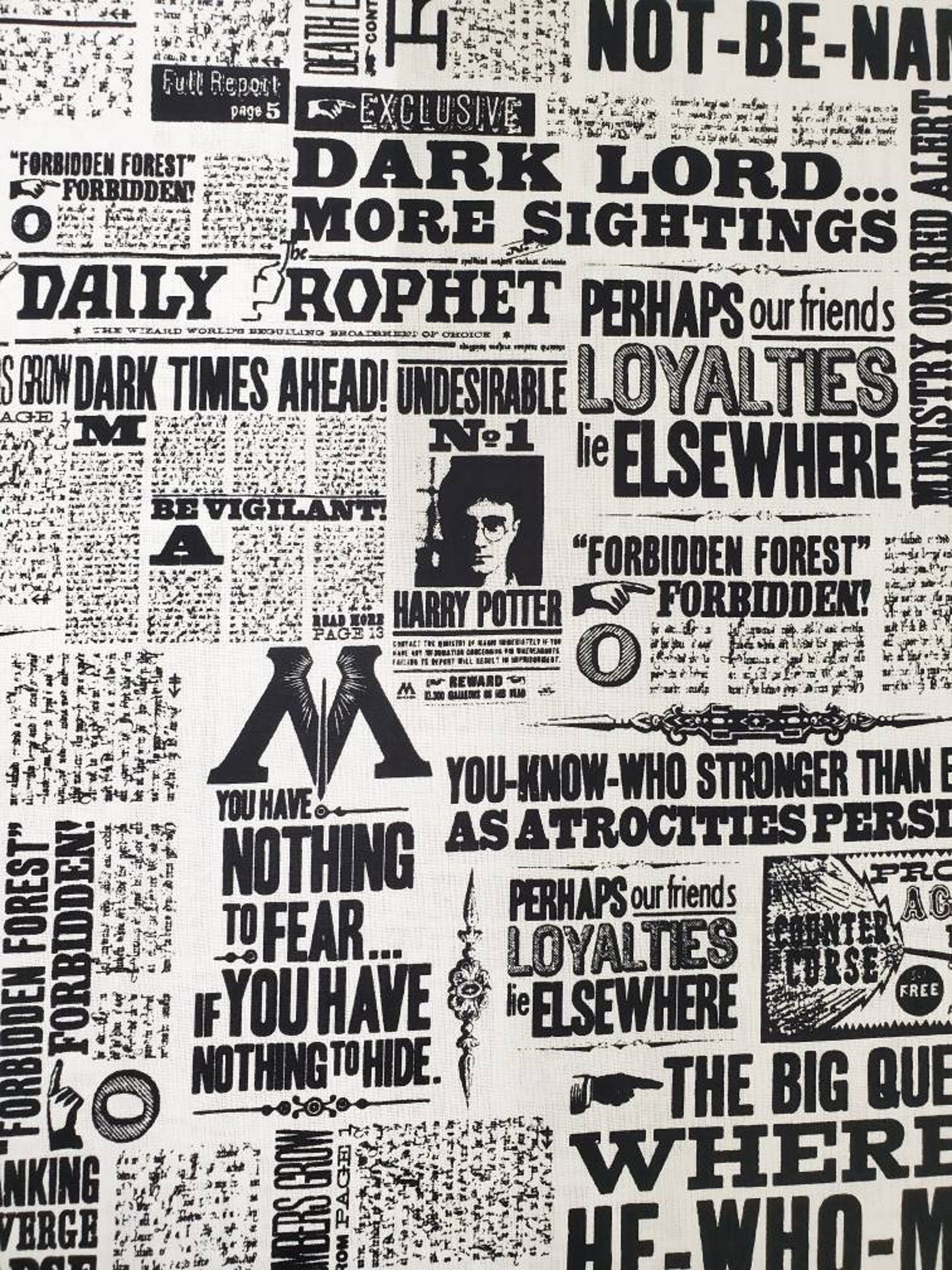 Harry Potter Newsprint Cotton Fabric by the Yard or 1/2 Yard Etsy