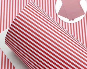Red & White Small Stripes Smooth Vinyl Sheets , Faux Leather Sheets, Christmas Synthetic Leather Sheets, Bow Making, Holiday