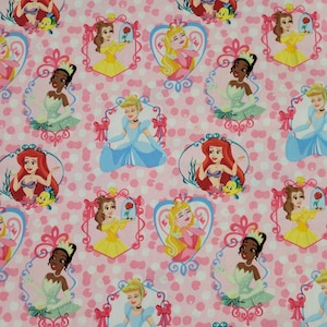 Disney Multi Princess Cotton Fabric by the Yard, 1/2 Yard, Quarter Yard, or Fat Quarter Belle Jasmine Rapunzel Cinderella Snow White Tiana