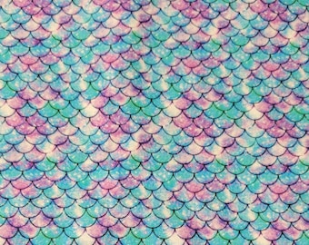 56" Width Magical Scales 100% Cotton Woven Fabric by the Yard, 1/2 Yard, Fat Quarter, Tumbler Cut, Dragon, Mermaid, Fish, Summer, Fantasy