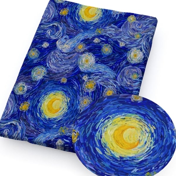 Starry Night Faux Leather Sheets, Synthetic Leather Sheets, Bow Making, Jewelry Making, Vinyl, Van Gogh, Swirls, Stars, Moon