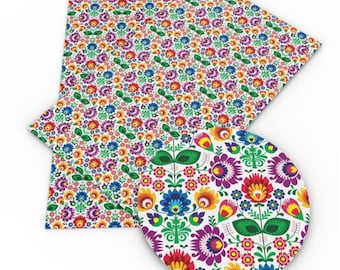 Vivid Flowers Faux Leather Sheets, Synthetic Leather Sheets, Bow Making, Jewelry Making, Spring Time, Leaves, floral, flora