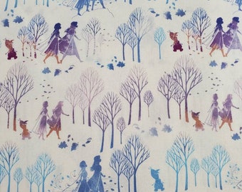 Disney Frozen Character Silhouette Cotton Fabric by the Yard, 1/2 yard, Fat Quarter, or Quarter Yard, Princess, Elsa, Olaf, Anna